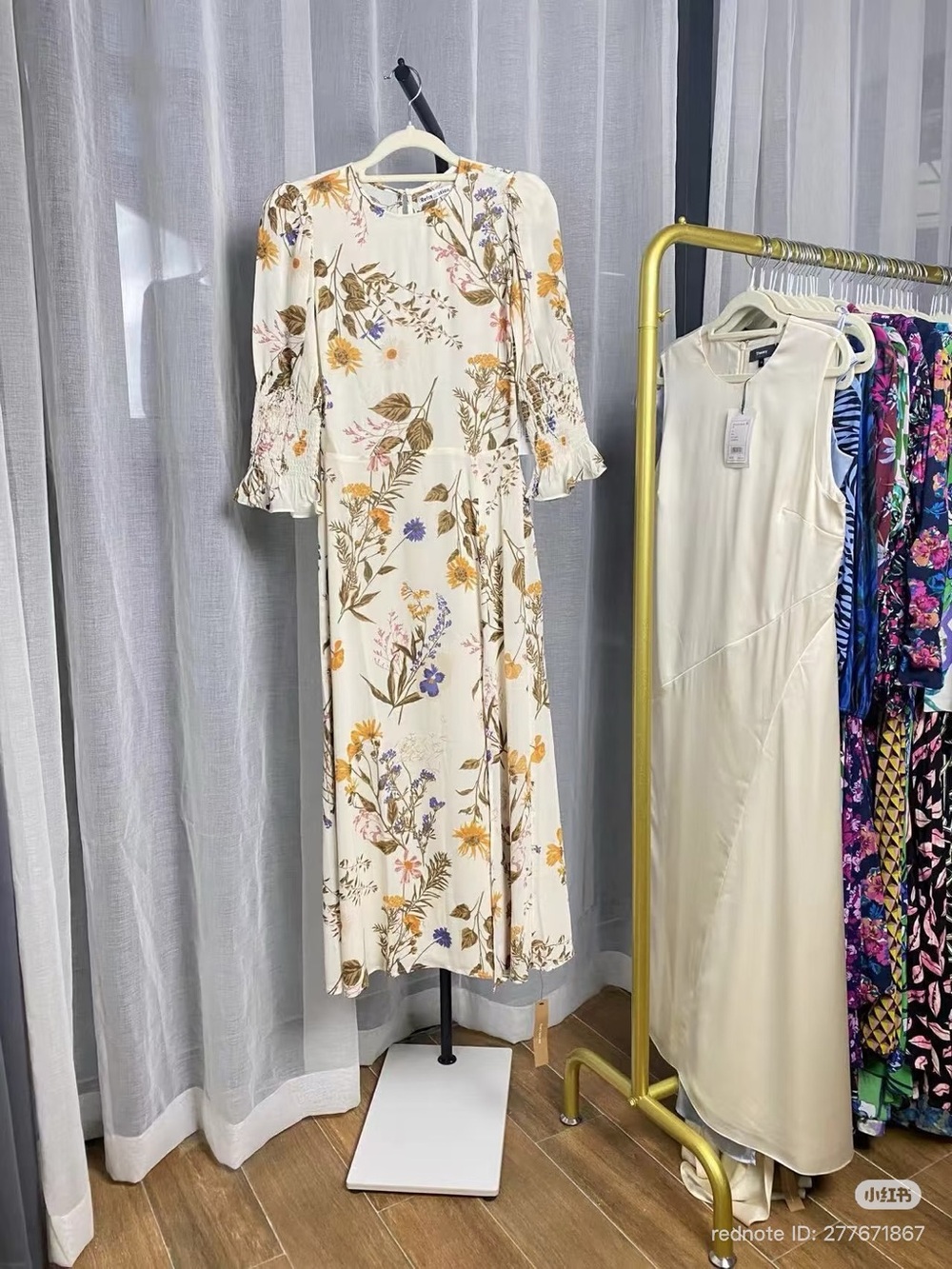 Reformation Cream Floral Midi Dress with Yellow & Purple Blooms